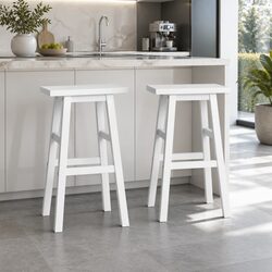 Bar Stools Kitchen Counter Chairs White Wooden Set of 2 Footrest