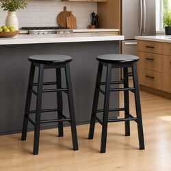 Bar Stools Round Chairs Set of 2 Wooden Black Footrest Anti-Slip Floor Protector