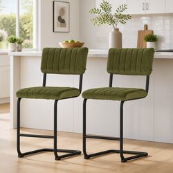 Bar Stools Velvet Chairs Green Cushioned Seat Back Support Metal Footrest Set