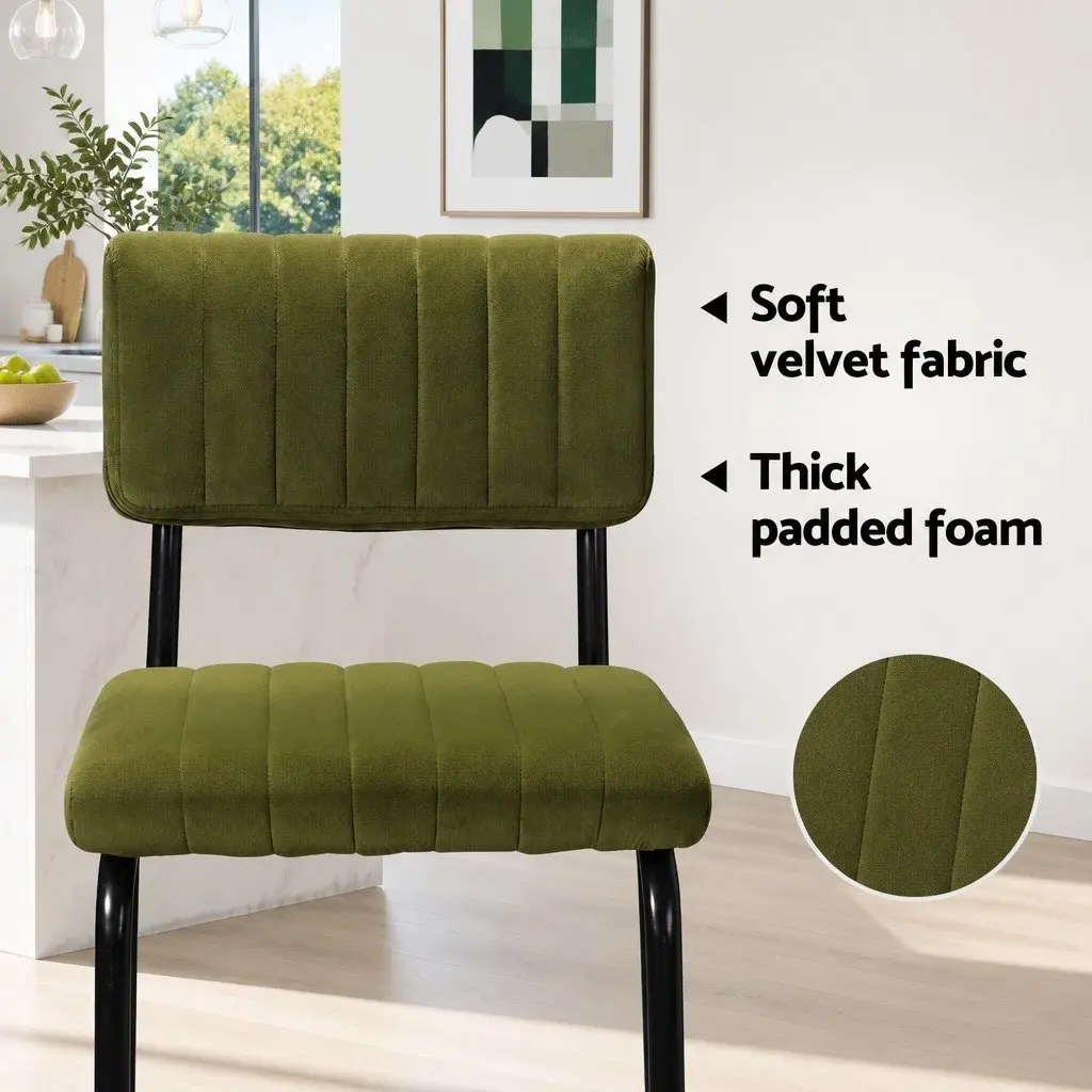 Green Velvet Cushioned Bar Stools Metal Frame 65cm Seat Height Set of 4