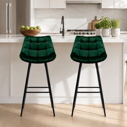 Sturdy Green Velvet Bar Stools for Your Home or Office - 2 Pack