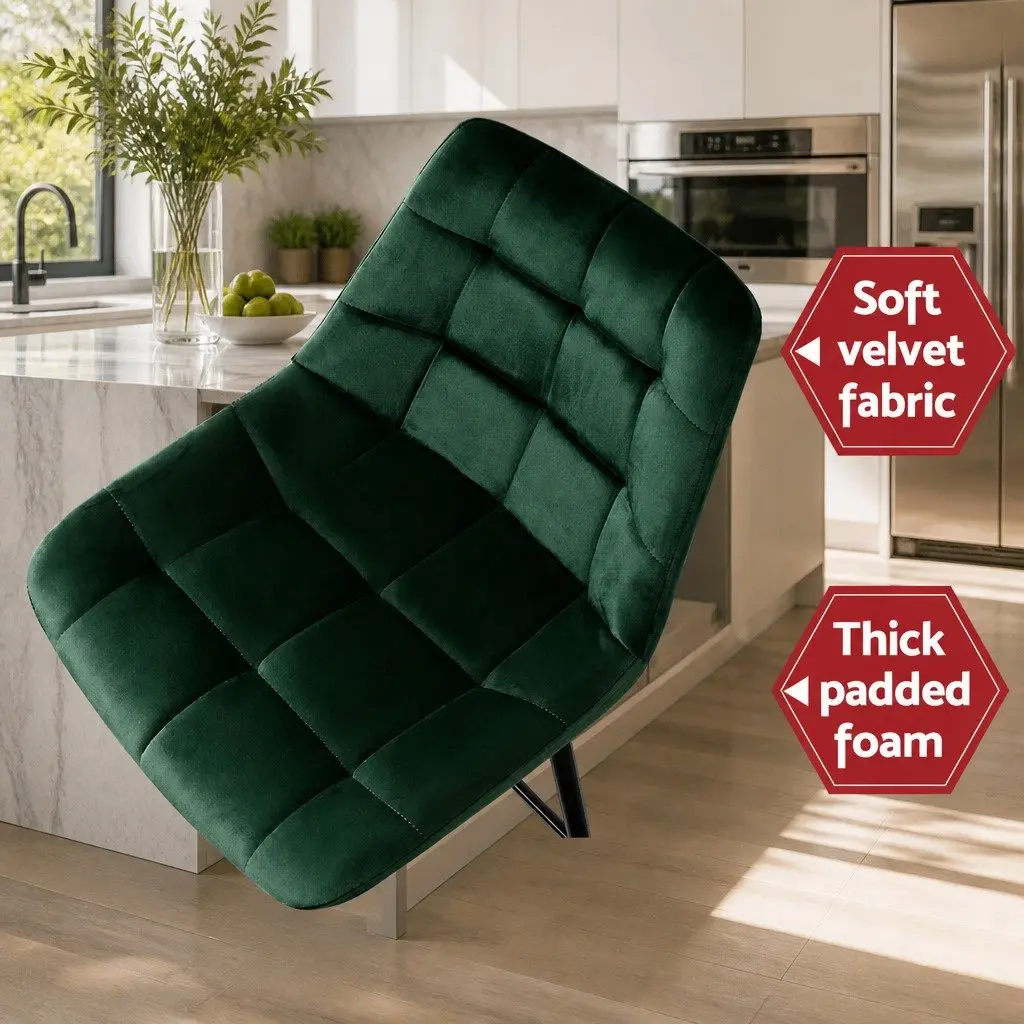 Bar Stools Green Velvet Metal Frame Footrest Backrest Set of 2