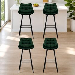 Practical Green Velvet Bar Stools - Set of 4 Chairs