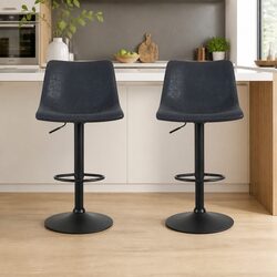Versatile Bar Stools in Vintage Black Leather - 2 Pack