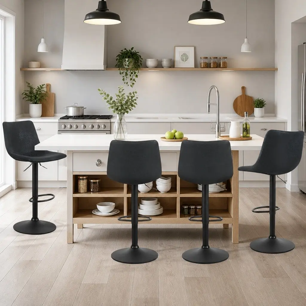 Bar Stools Vintage Leather Swivel Gas Lift Black 2 Pack Padded Seat Height
