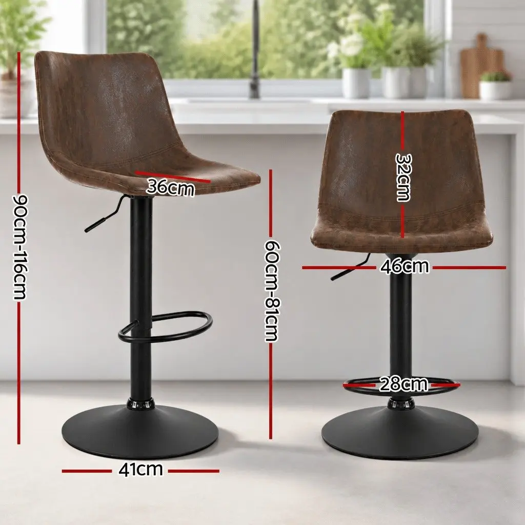 Bar Stools Faux Leather Vintage Style Adjustable Height Brown Set of 4