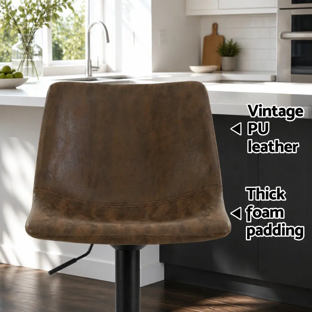 Bar Stools Faux Leather Vintage Style Adjustable Height Brown Set of 4