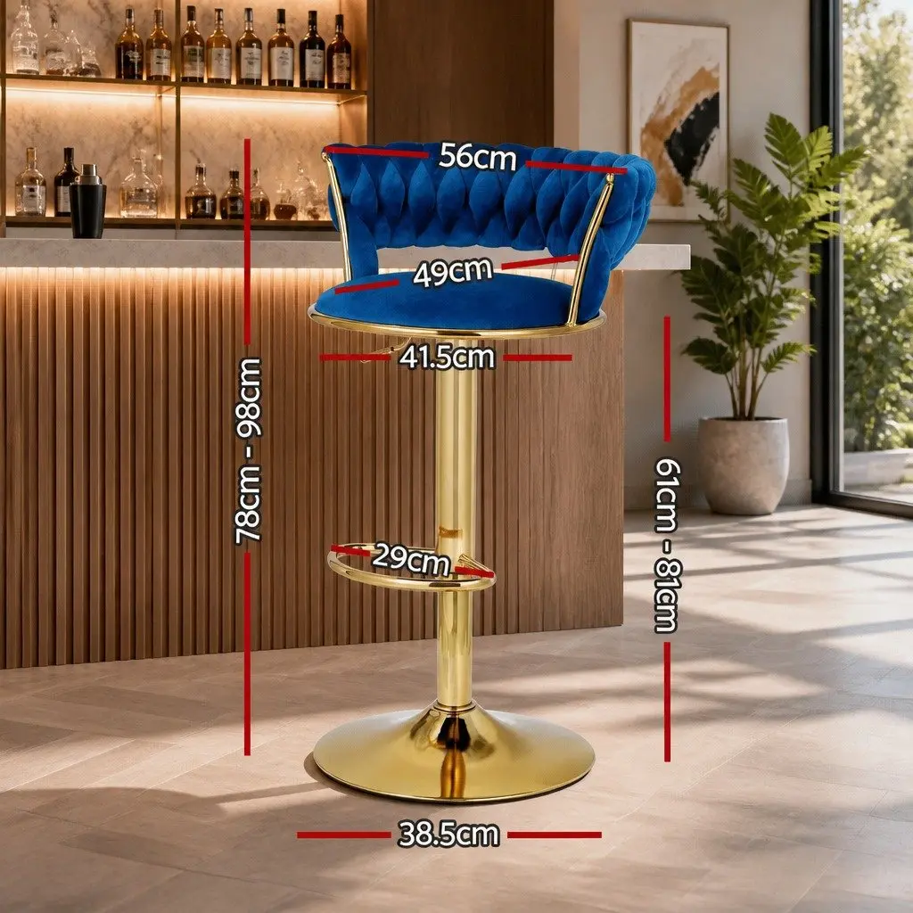 Bar Stools Velvet Adjustable Height Gas Lift Swivel Seat Navy Blue