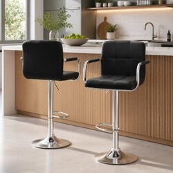 Functional Black Bar Stools with Armrests – Set of 2