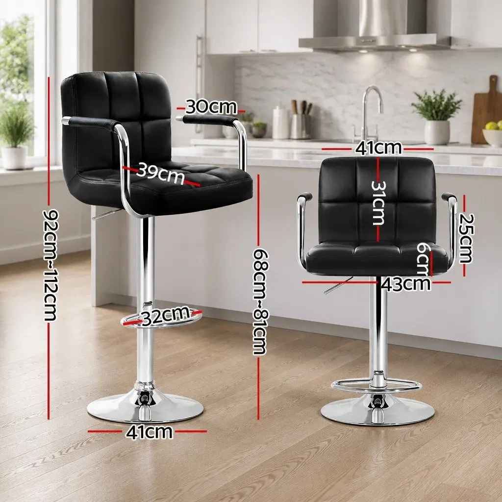 Bar Stools Faux Leather Adjustable Height 4 Piece Black