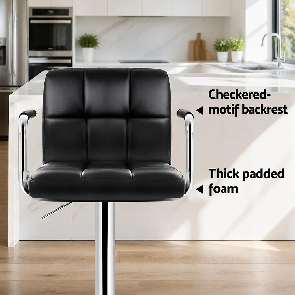 Bar Stools Faux Leather Adjustable Height 4 Piece Black