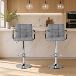 Functional Grey Bar Stools with Gas Lift for Home Use – Set of 2