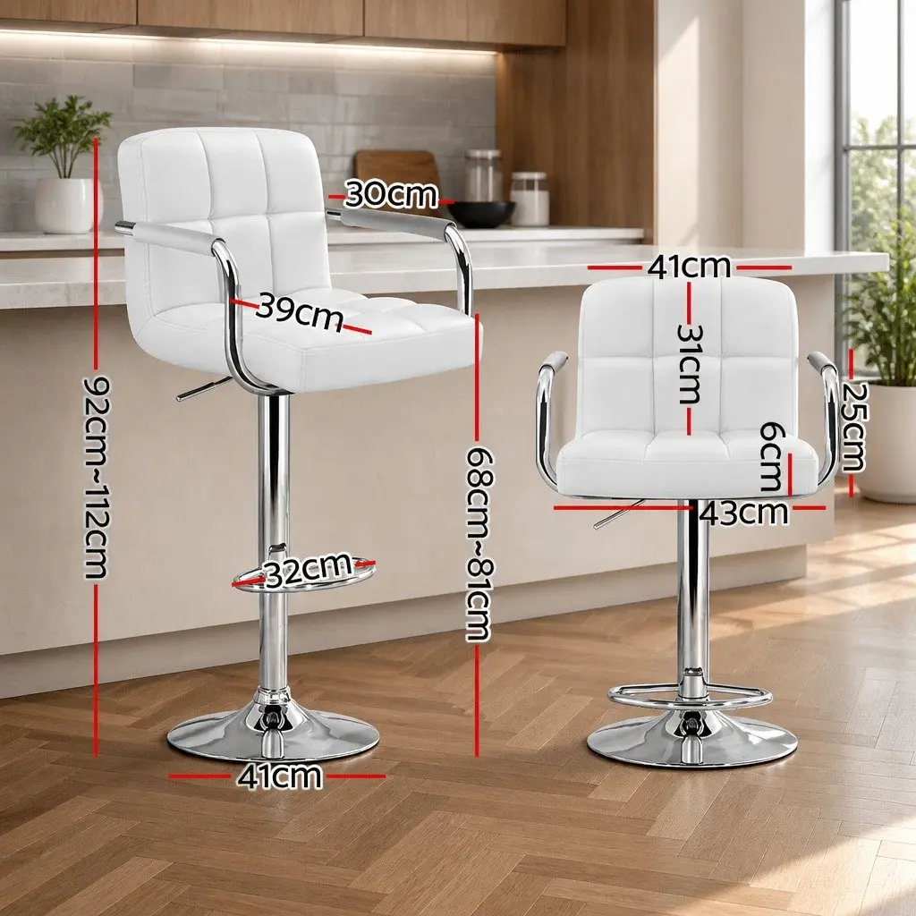 Bar Stools PU Leather Adjustable Height Swivel 2 Pack White