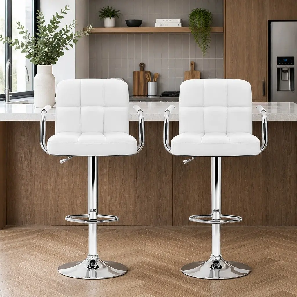 Bar Stools PU Leather Adjustable Height Swivel 2 Pack White