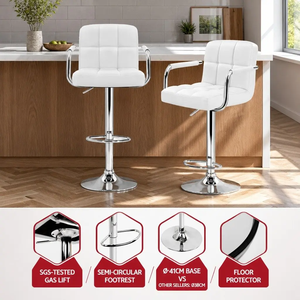 Bar Stools PU Leather Adjustable Height Swivel 2 Pack White