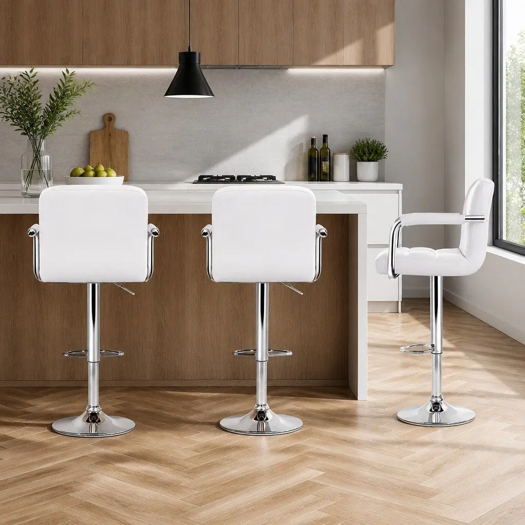 Bar Stools PU Leather Adjustable Height Swivel 2 Pack White