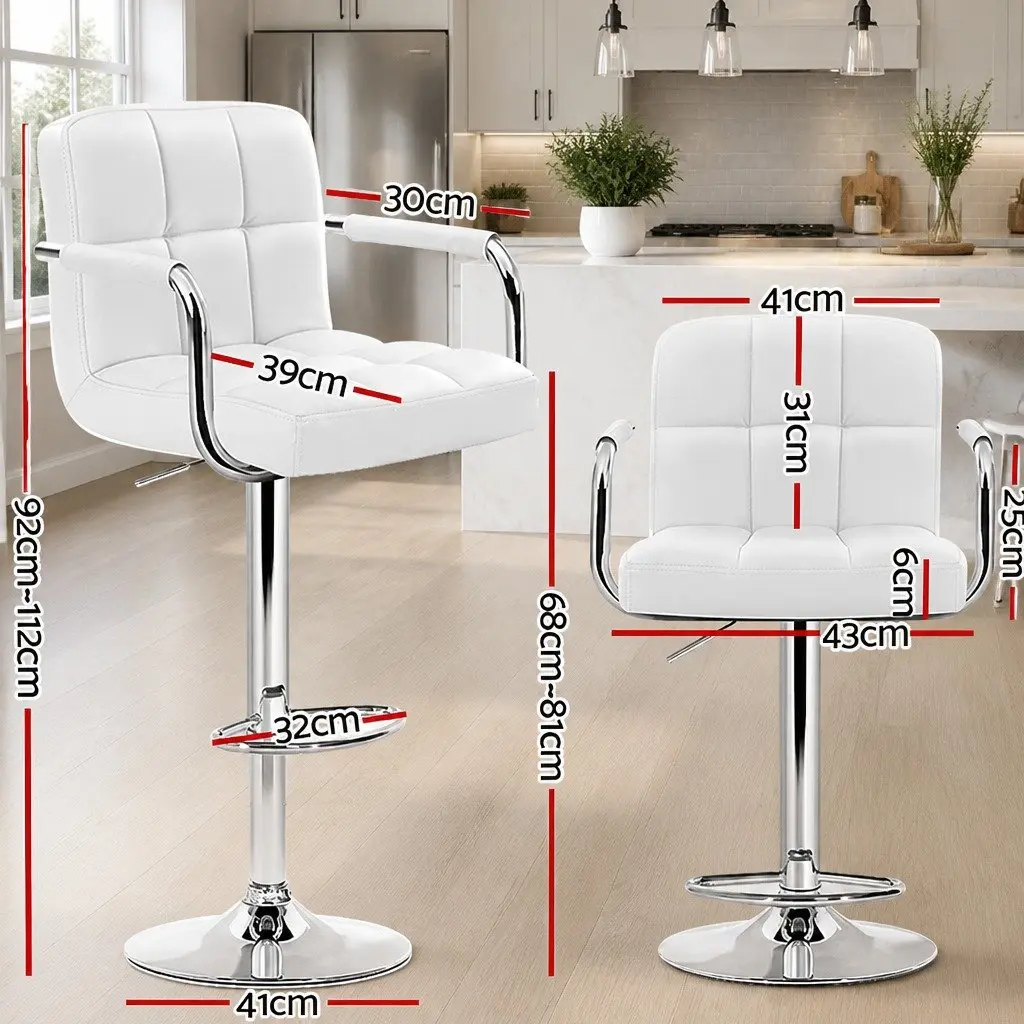 Bar Stools PU Leather Gas Lift Swivel 68-81 cm White Padded Seat Set of 4