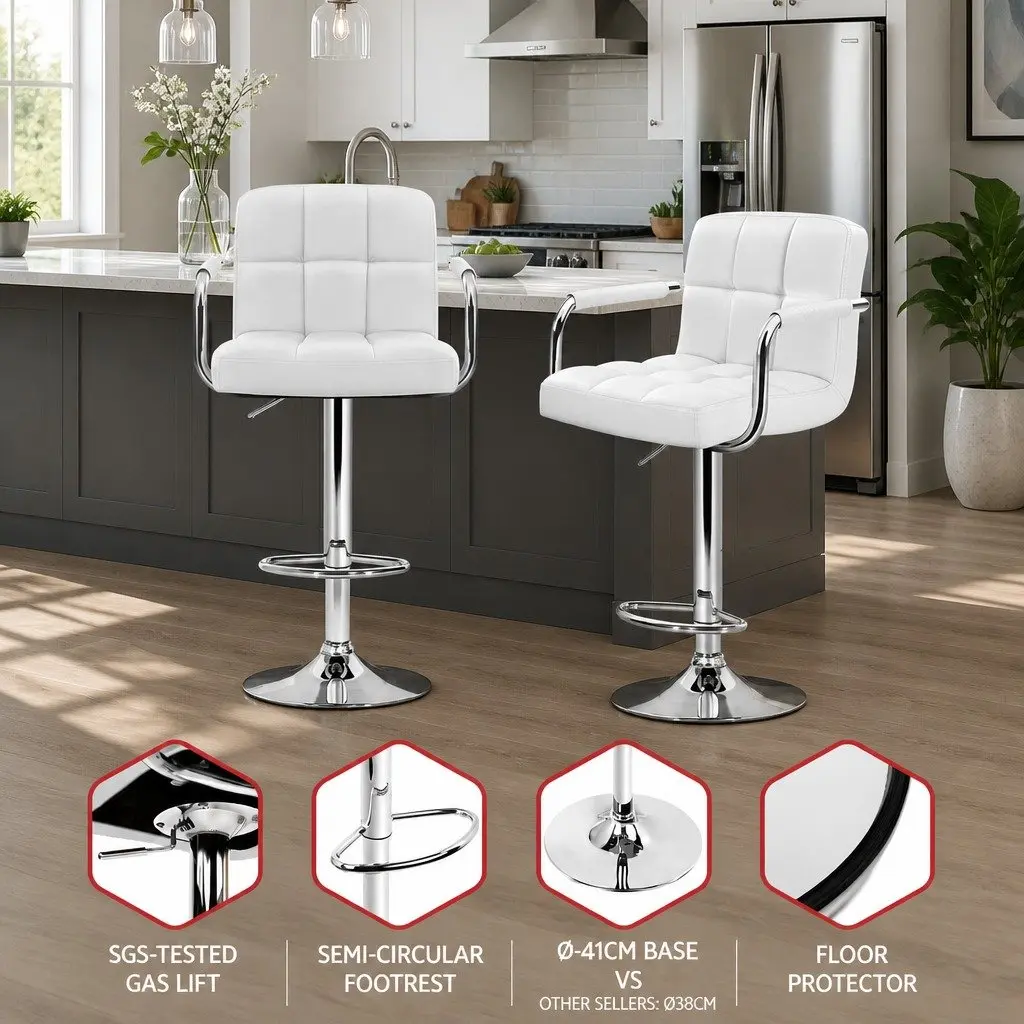 Bar Stools PU Leather Gas Lift Swivel 68-81 cm White Padded Seat Set of 4