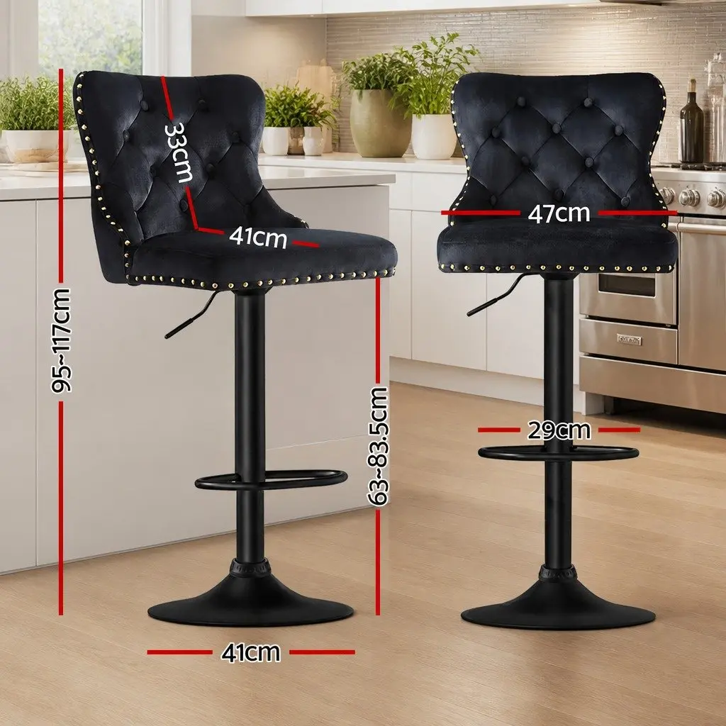 Bar Stools Adjustable Height Velvet Black Set of 4