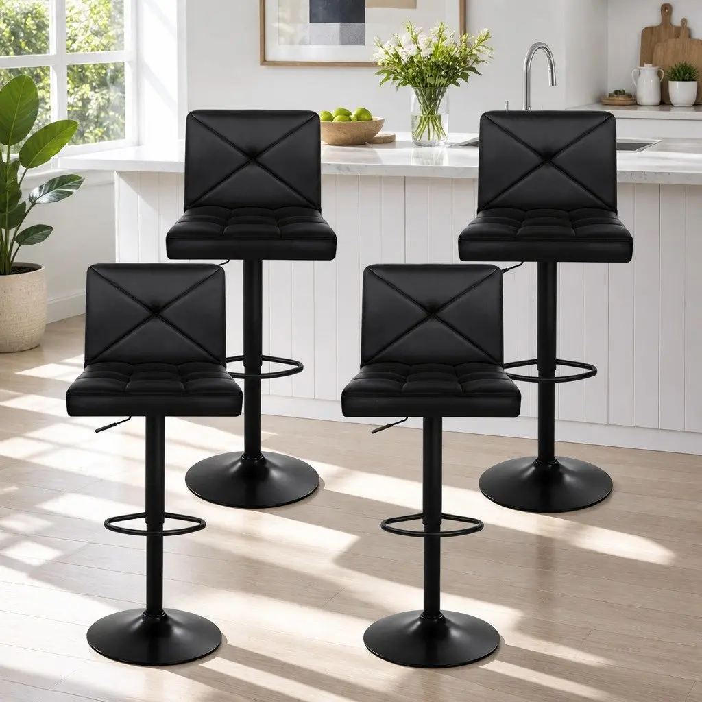 Bar Stools Set of 4 Gas Lift Swivel Chair Padded Seat Height Adjustable Black