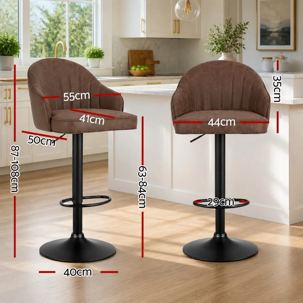 Bar Stools PU Leather Metal Frame Adjustable Height Swivel 4 Piece Brown