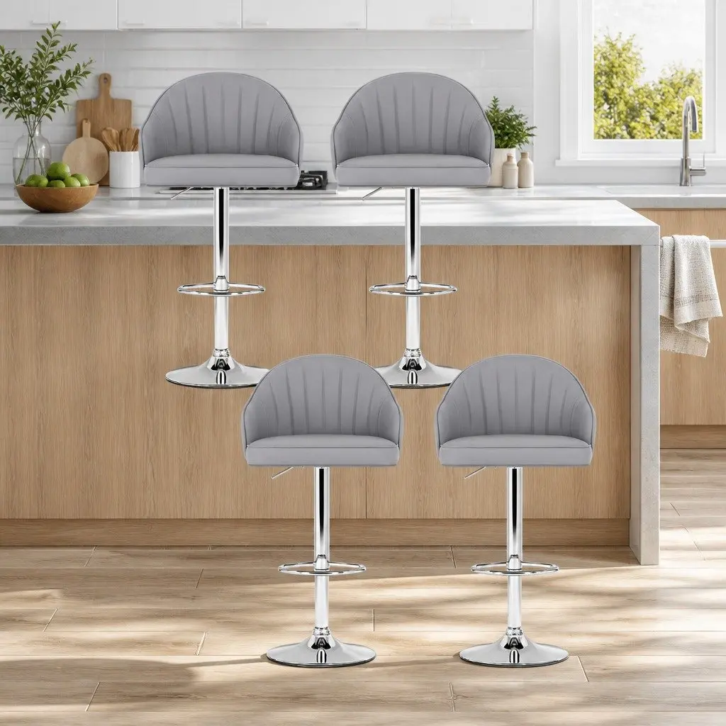 Bar Stools PU Leather Adjustable Height Swivel Grey Shell 4 Piece