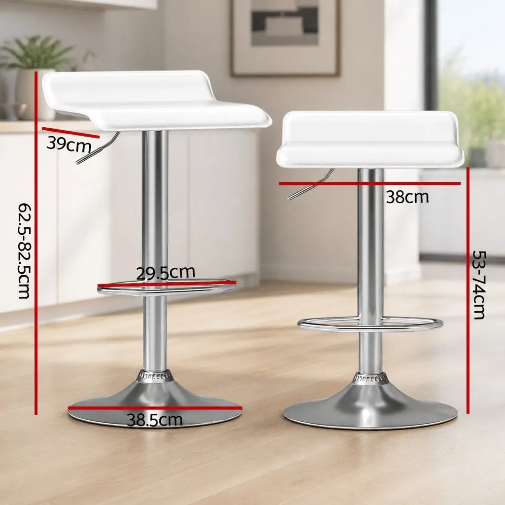 Bar Stools PU Leather Adjustable Height White 2 Piece Swivel Chair Kitchen Counter