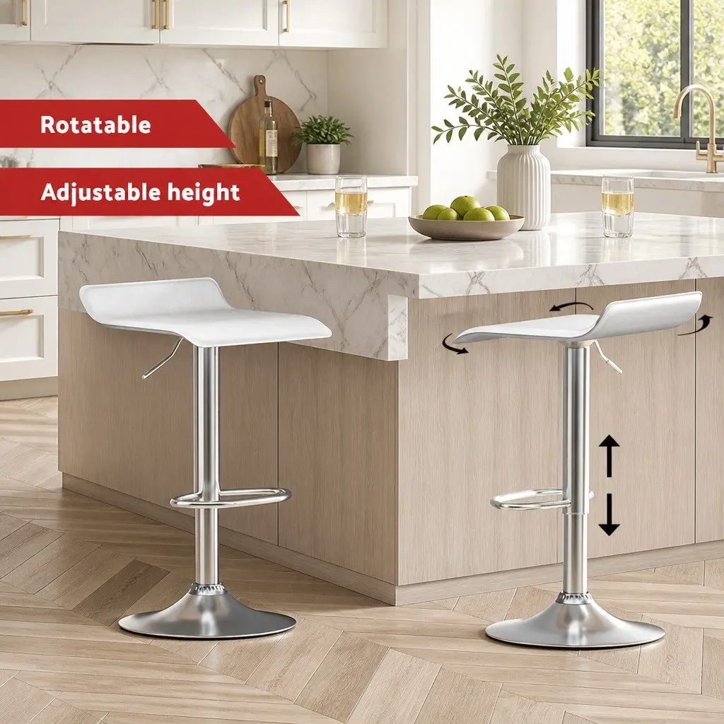 Bar Stools Set of 4 White Swivel Chair Adjustable Height Kitchen Counter Seating