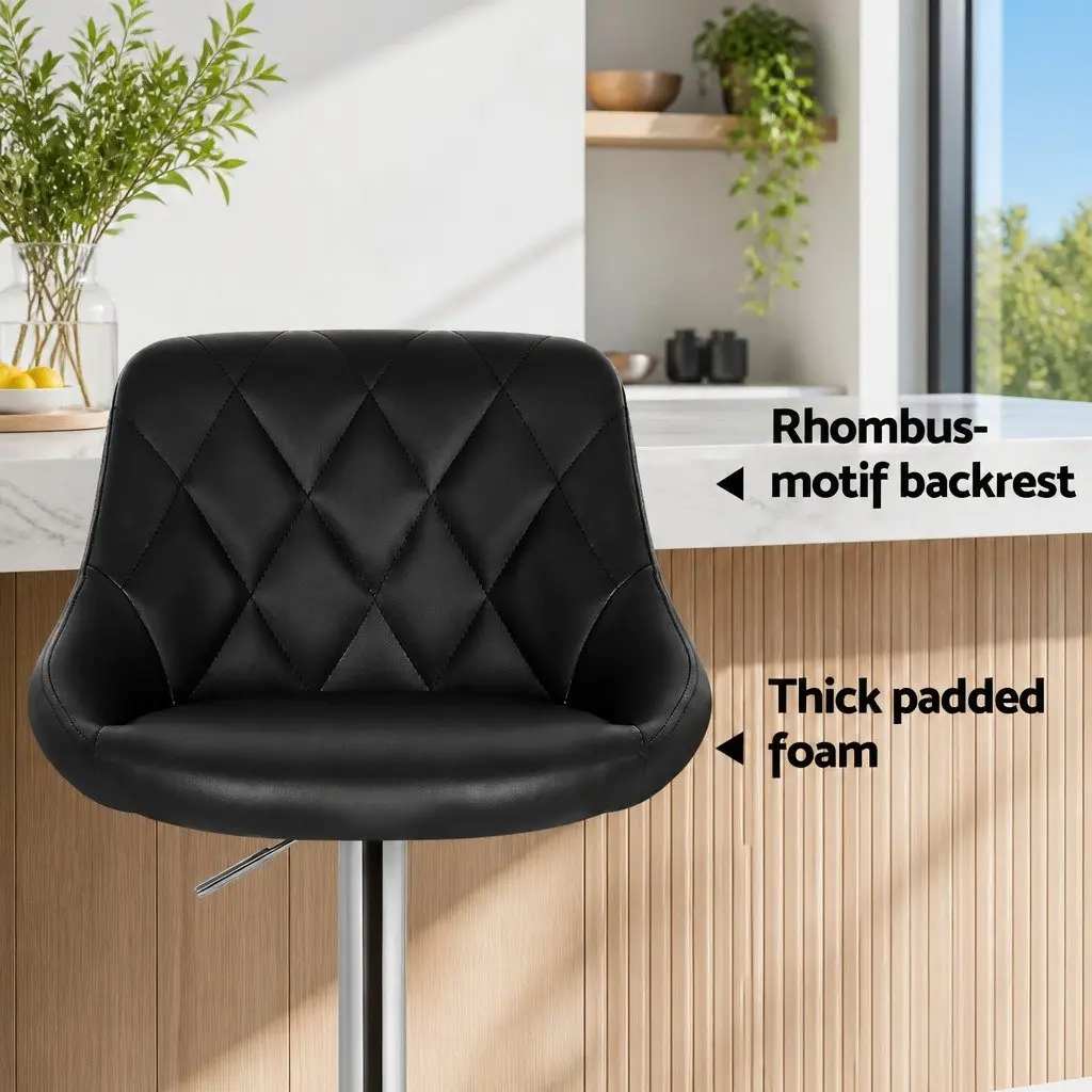 Bar Stools PU Leather Padded Adjustable Gas Lift Swivel 46cm x 50cm Black Set of 4