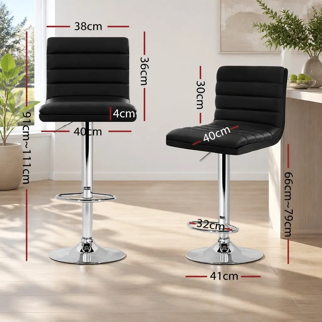 Bar Stools Faux Leather Padded Seat Adjustable Height Swivel Black Set of 4