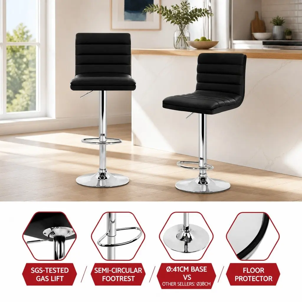 Bar Stools Faux Leather Padded Seat Adjustable Height Swivel Black Set of 4