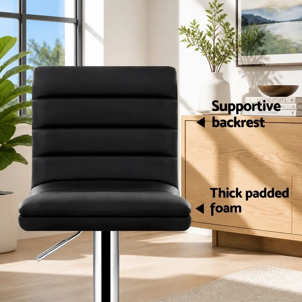 Bar Stools Faux Leather Padded Seat Adjustable Height Swivel Black Set of 4