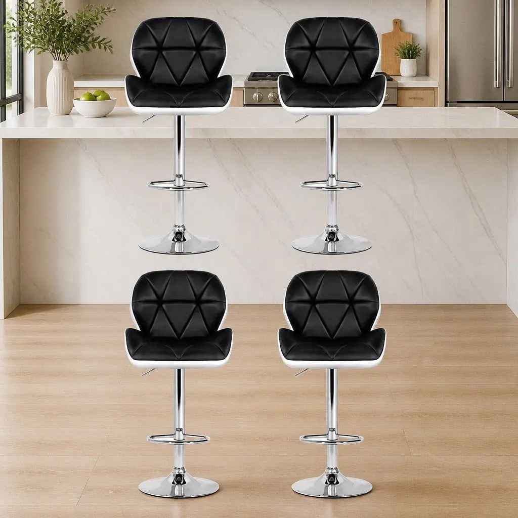 Bar Stools Gas Lift Padded Seat Two-tone Black and White 4 Piece Set Swivel Chair
