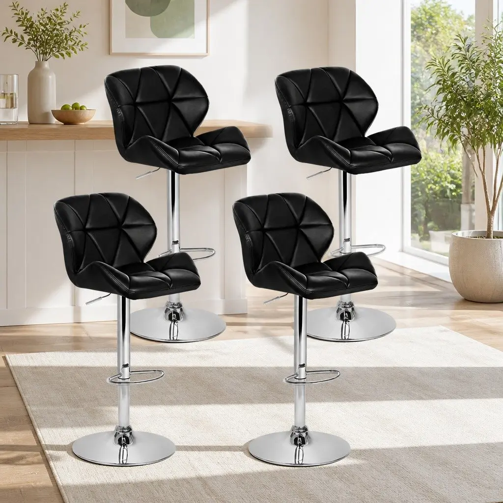 Adjustable Height Bar Stools Set of 4 Swivel Padded Black PU Leather