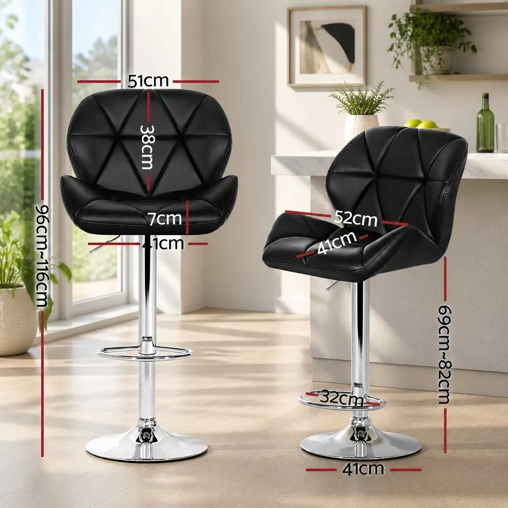 Adjustable Height Bar Stools Set of 4 Swivel Padded Black PU Leather