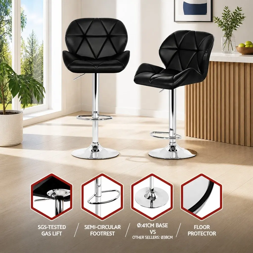 Adjustable Height Bar Stools Set of 4 Swivel Padded Black PU Leather