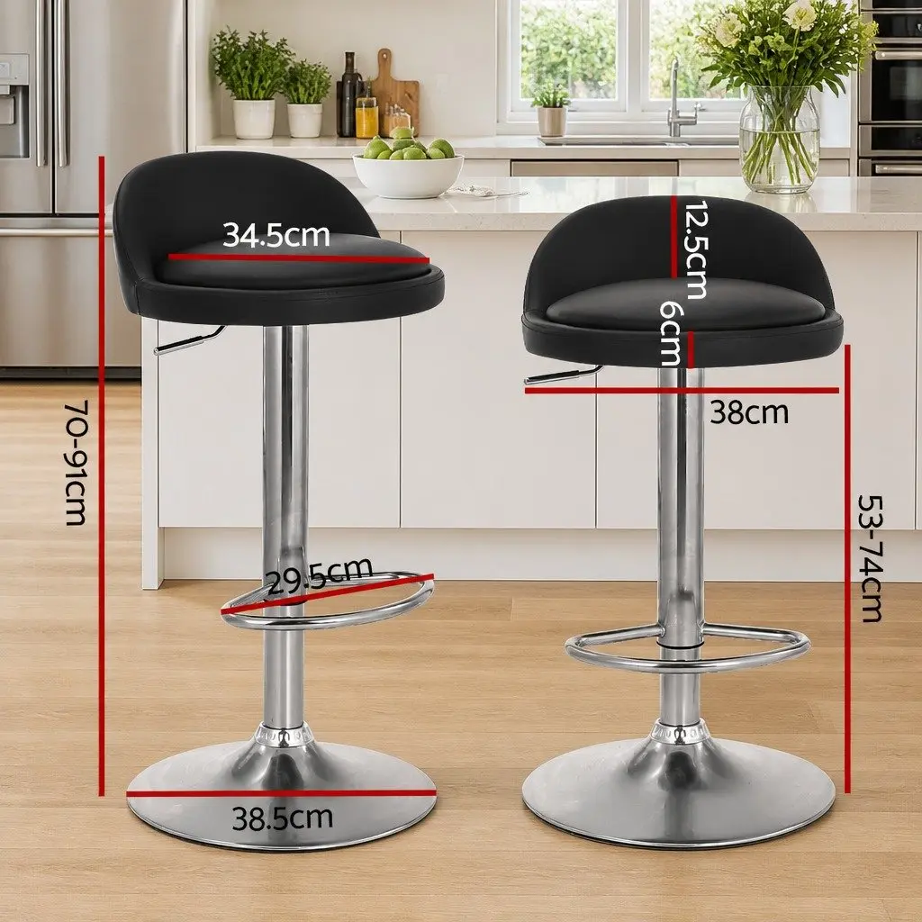 Bar Stools PU Leather Adjustable Height Swivel Kitchen Island 4 Piece Set Black