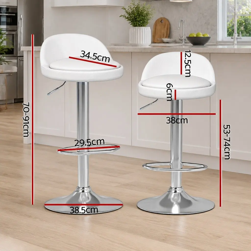 Bar Stools White PU Leather Gas Lift Swivel Adjustable Height Kitchen Counter