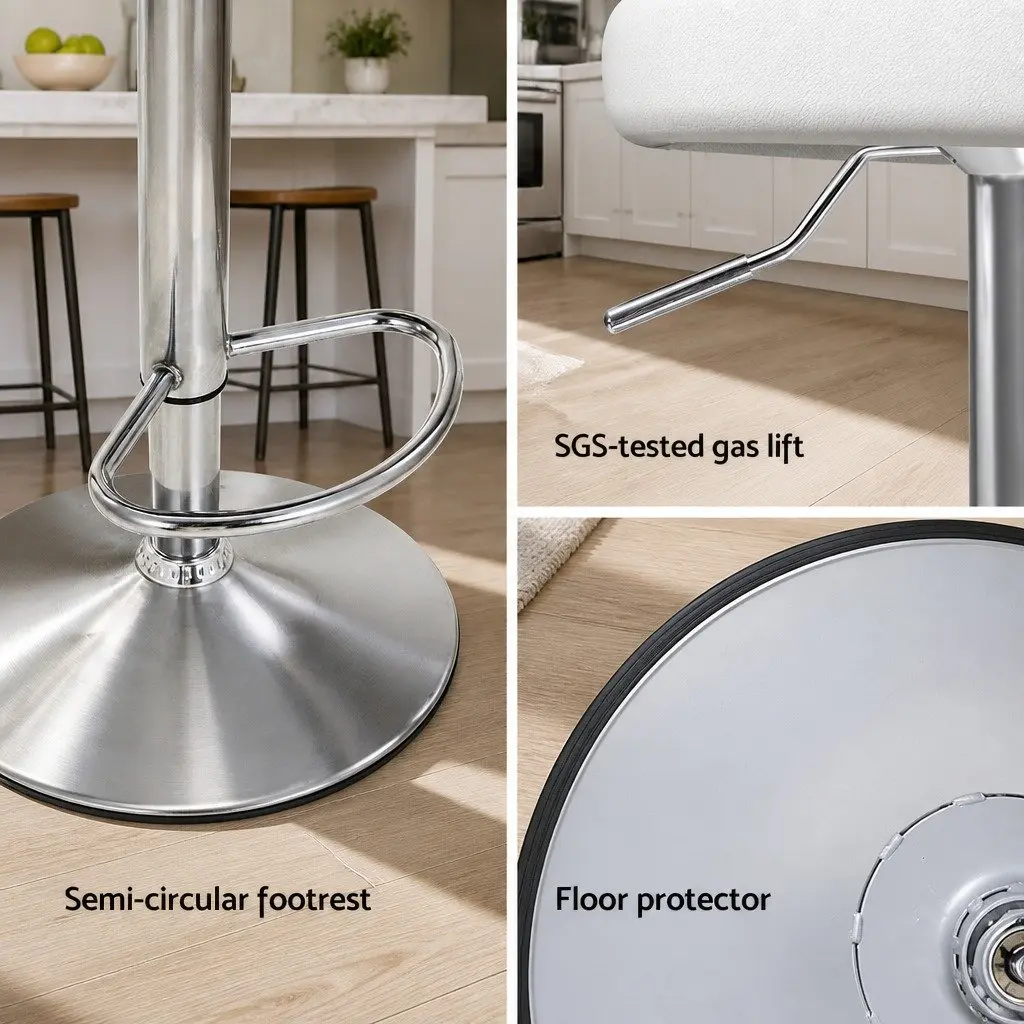 Bar Stools White PU Leather Gas Lift Swivel Adjustable Height Kitchen Counter