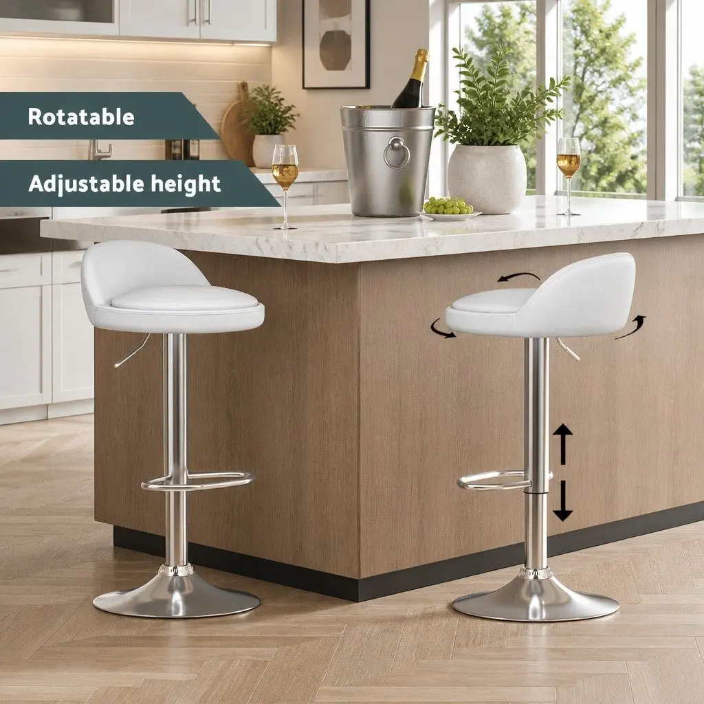 Bar Stools PU Leather Adjustable Height Swivel 4 Piece White