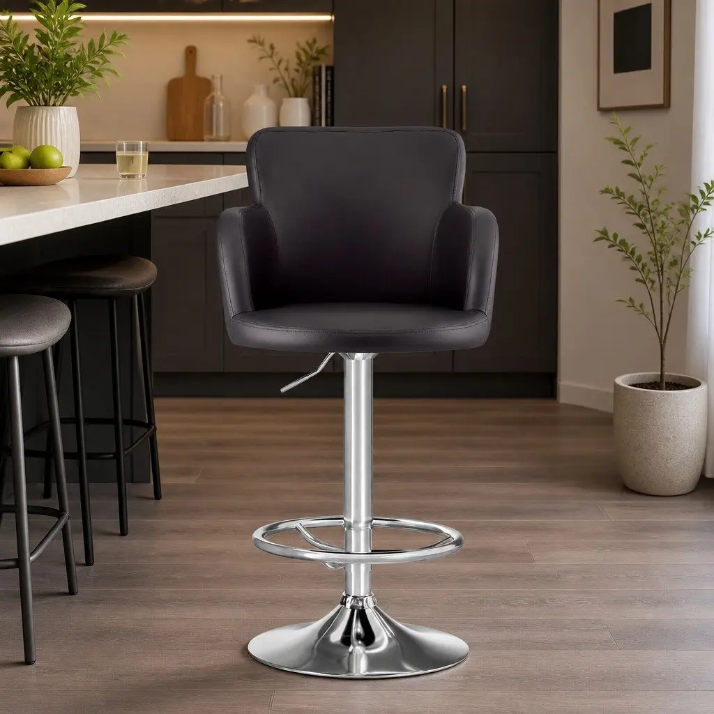 Bar Stools PU Leather Adjustable Gas Lift Swivel Counter Height Brown 2 Piece