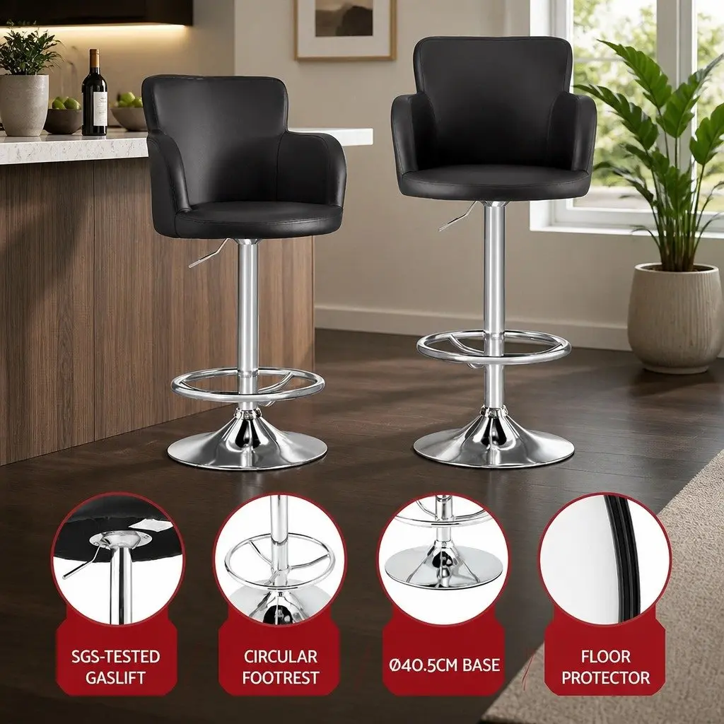 Bar Stools PU Leather Adjustable Gas Lift Swivel Counter Height Brown 2 Piece