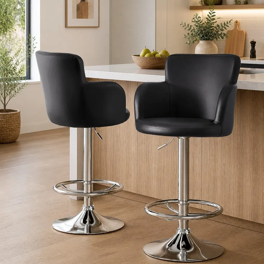 Bar Stools PU Leather Adjustable Gas Lift Swivel Counter Height Brown 2 Piece