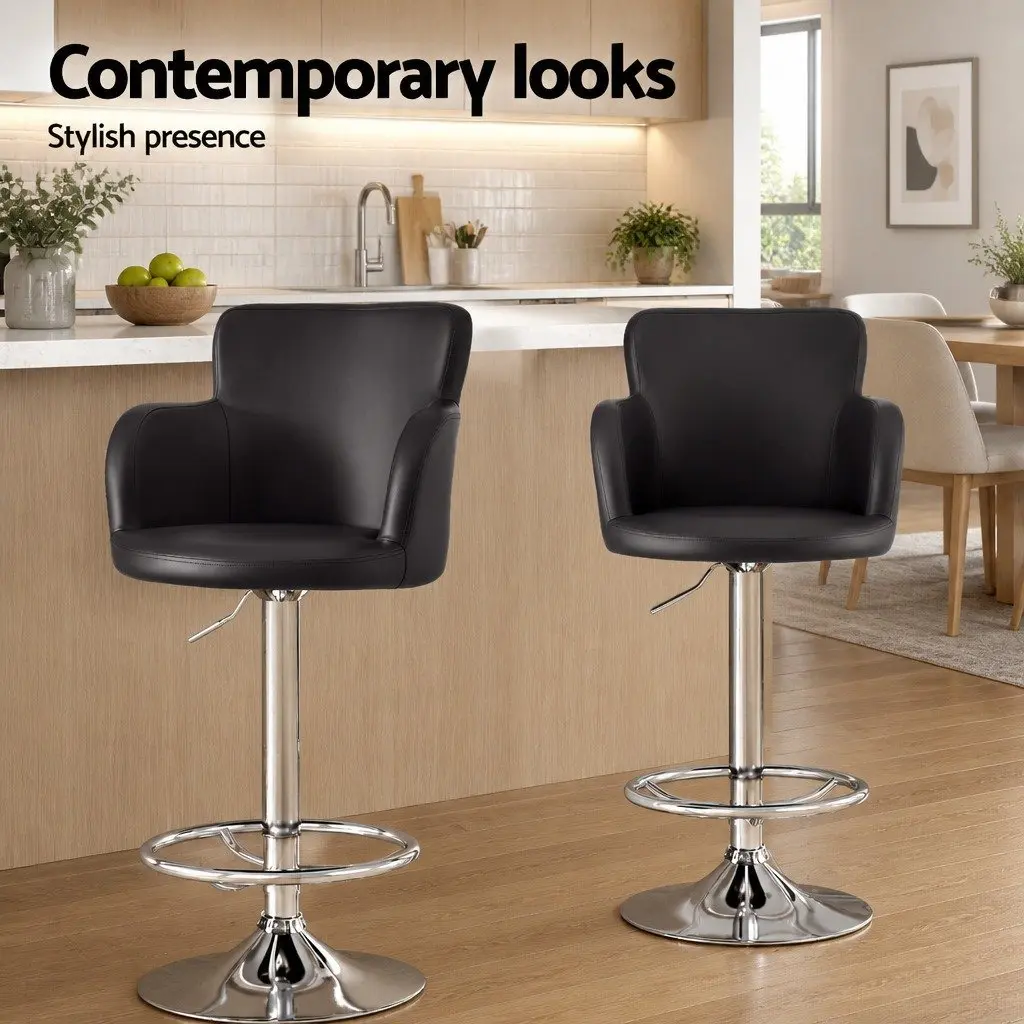 Bar Stools Set of 4 Swivel Kitchen Chairs Gas Lift Adjustable Height Brown