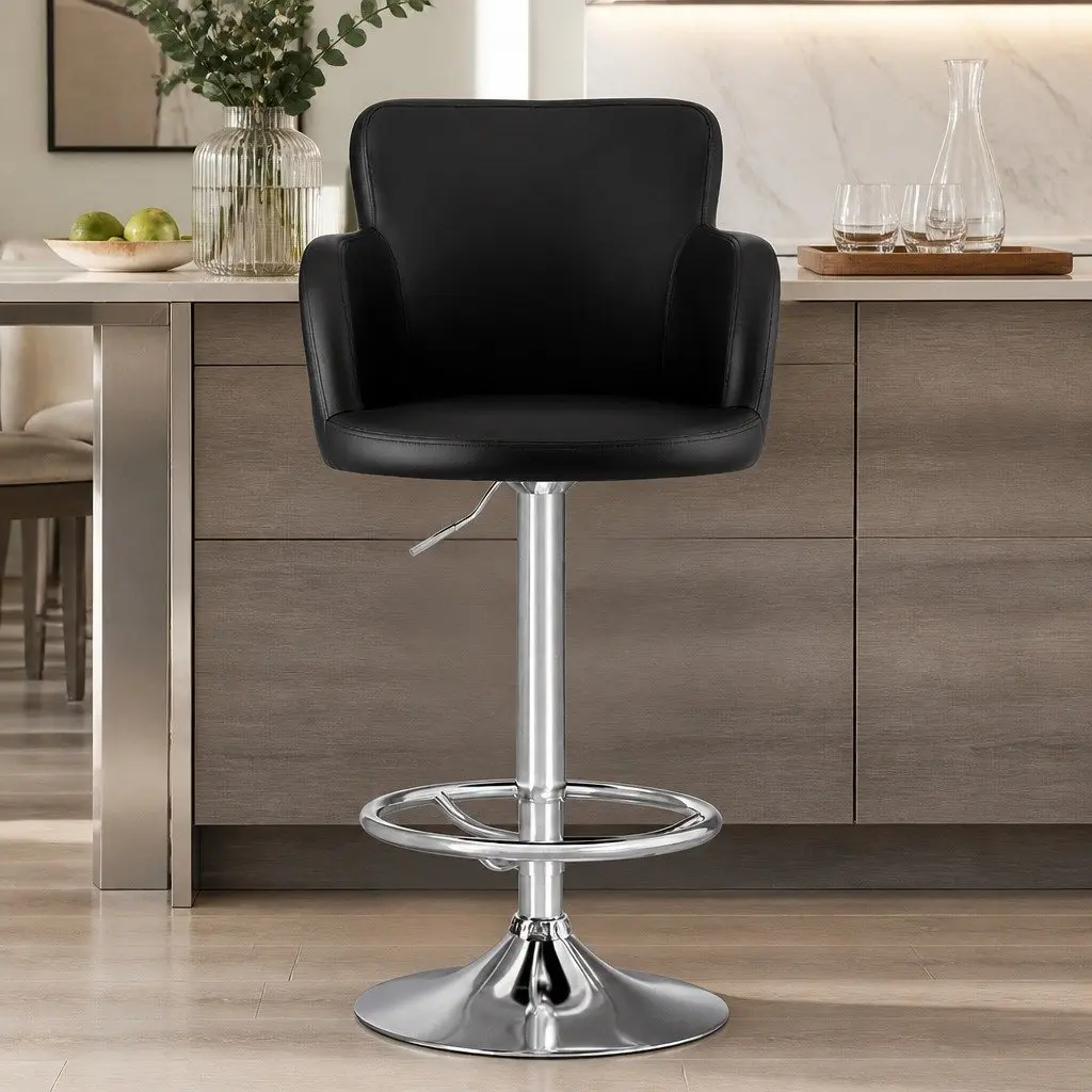 Bar Stool Swivel Adjustable Gas Lift PU Leather Counter Chair Black