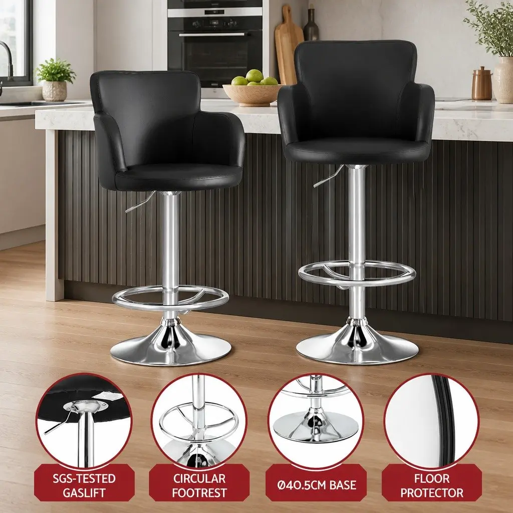Bar Stool Swivel Adjustable Gas Lift PU Leather Counter Chair Black