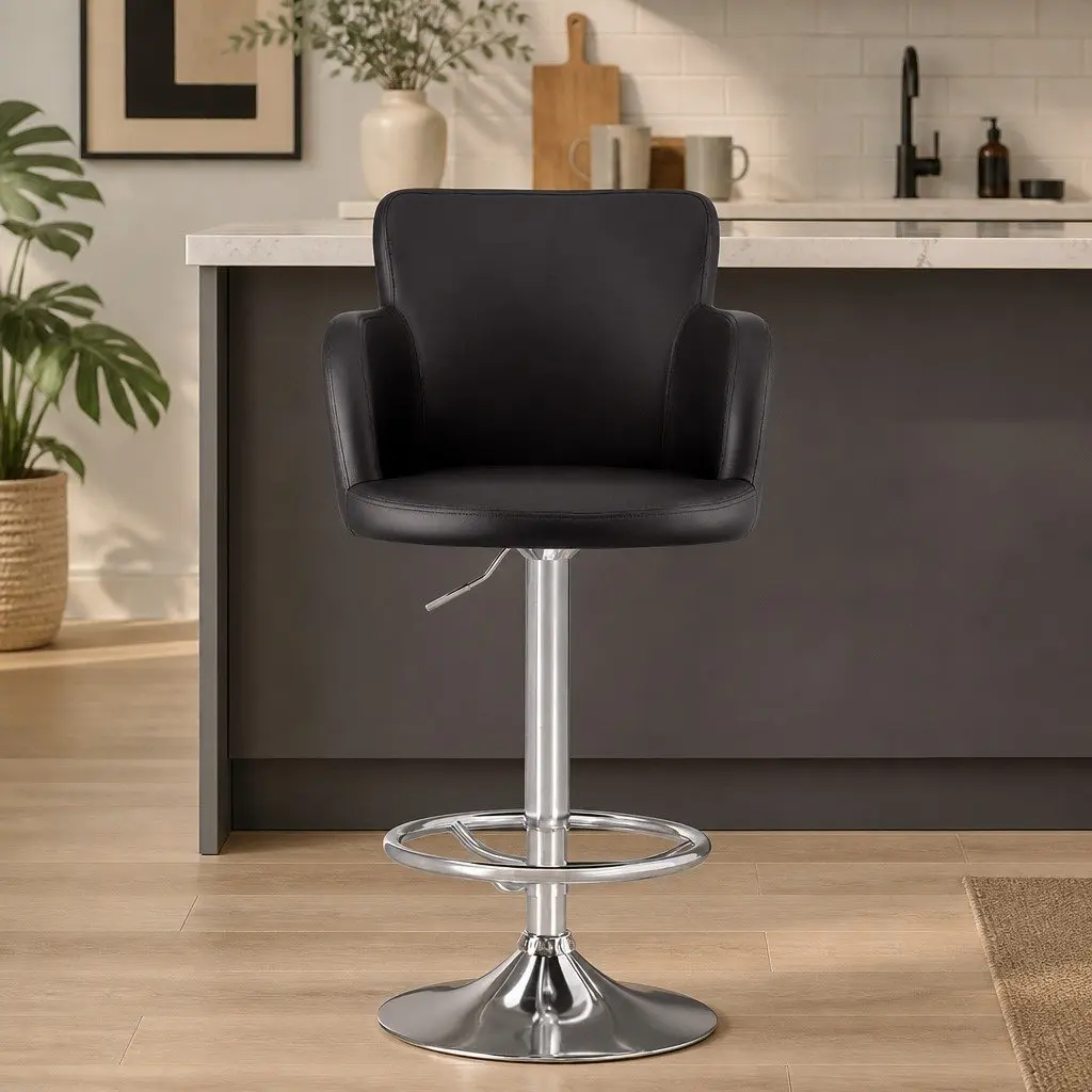 Bar Stools Swivel Adjustable Counter Chair Height Brown PU Leather Foam Padding