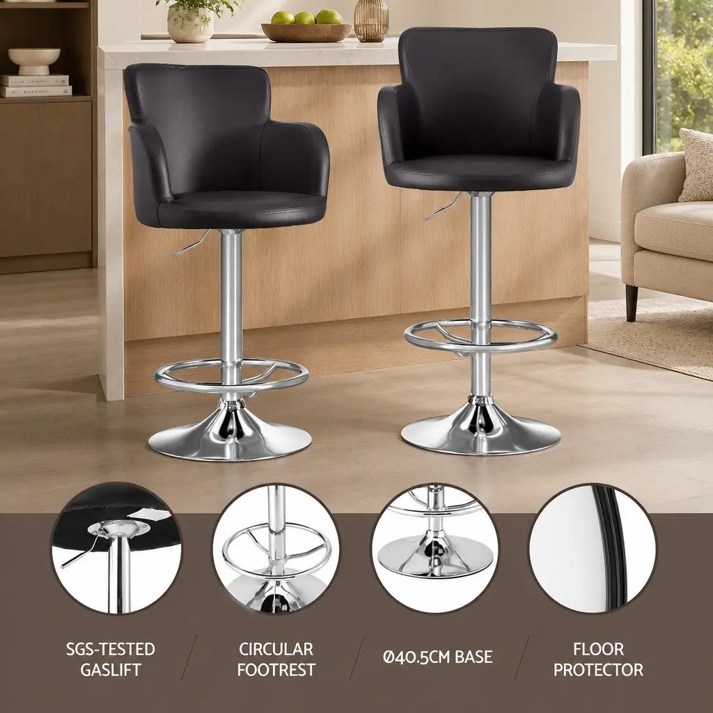 Bar Stools Swivel Adjustable Counter Chair Height Brown PU Leather Foam Padding