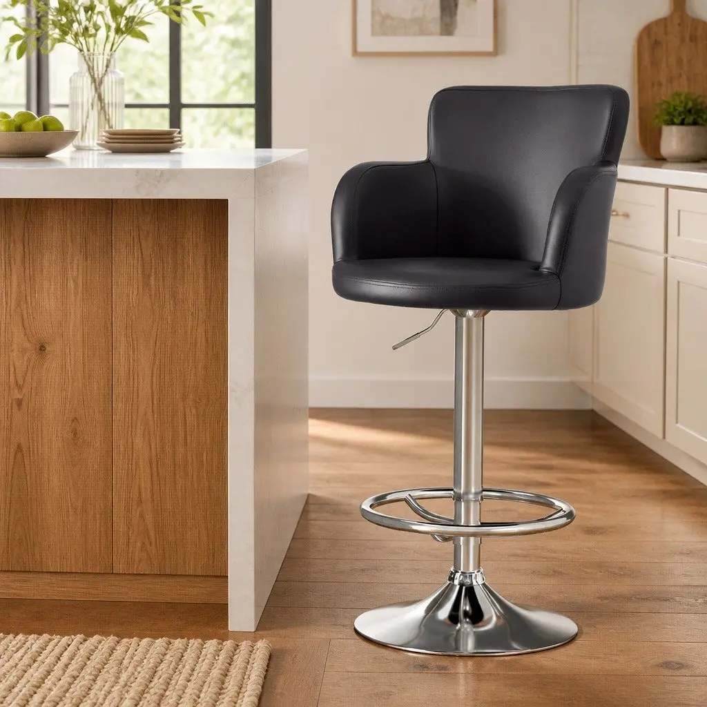 Bar Stools Swivel Adjustable Counter Chair Height Brown PU Leather Foam Padding