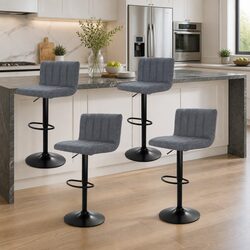 Practical Set of 4 Grey Vintage Bar Stools with Footrest